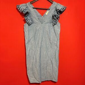 J. Crew Women's Chambray Ruffle Sleeve‎ Dress Blue Size 6 Knee Length
